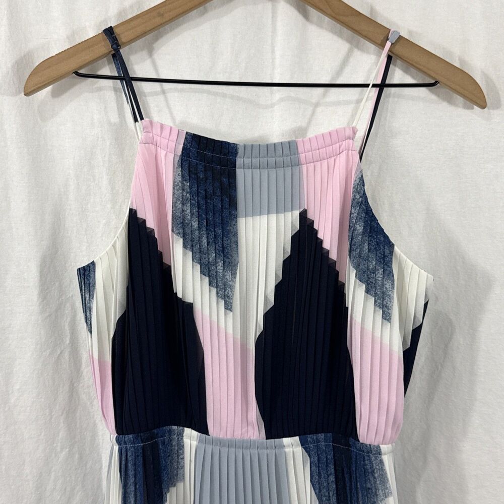 Banana Republic Pleated Strappy Colorblock Mod Retro Midi Dress Womens Sz 6 - Picture 4 of 13